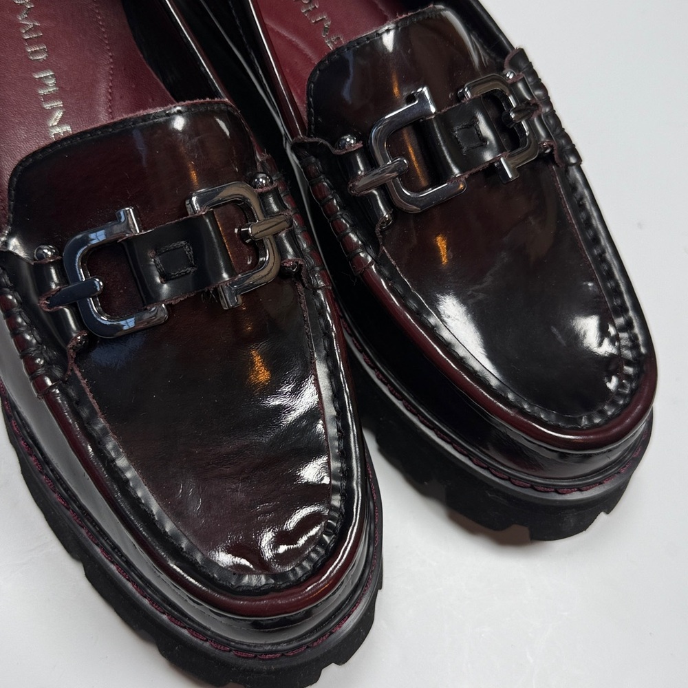 Donald Pilner Marvell Lug Loafer Buckle Chunky Shoe Bordeaux S-522 Sz 6.5 - Picture 3 of 11